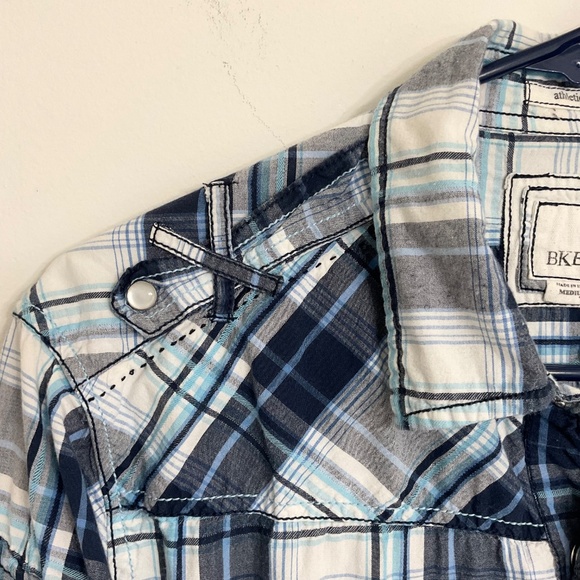 BKE Men's Short Sleeve Pearl Button Blue/Gray Plaid Shirt Athletic Fit Size M - Picture 6 of 10